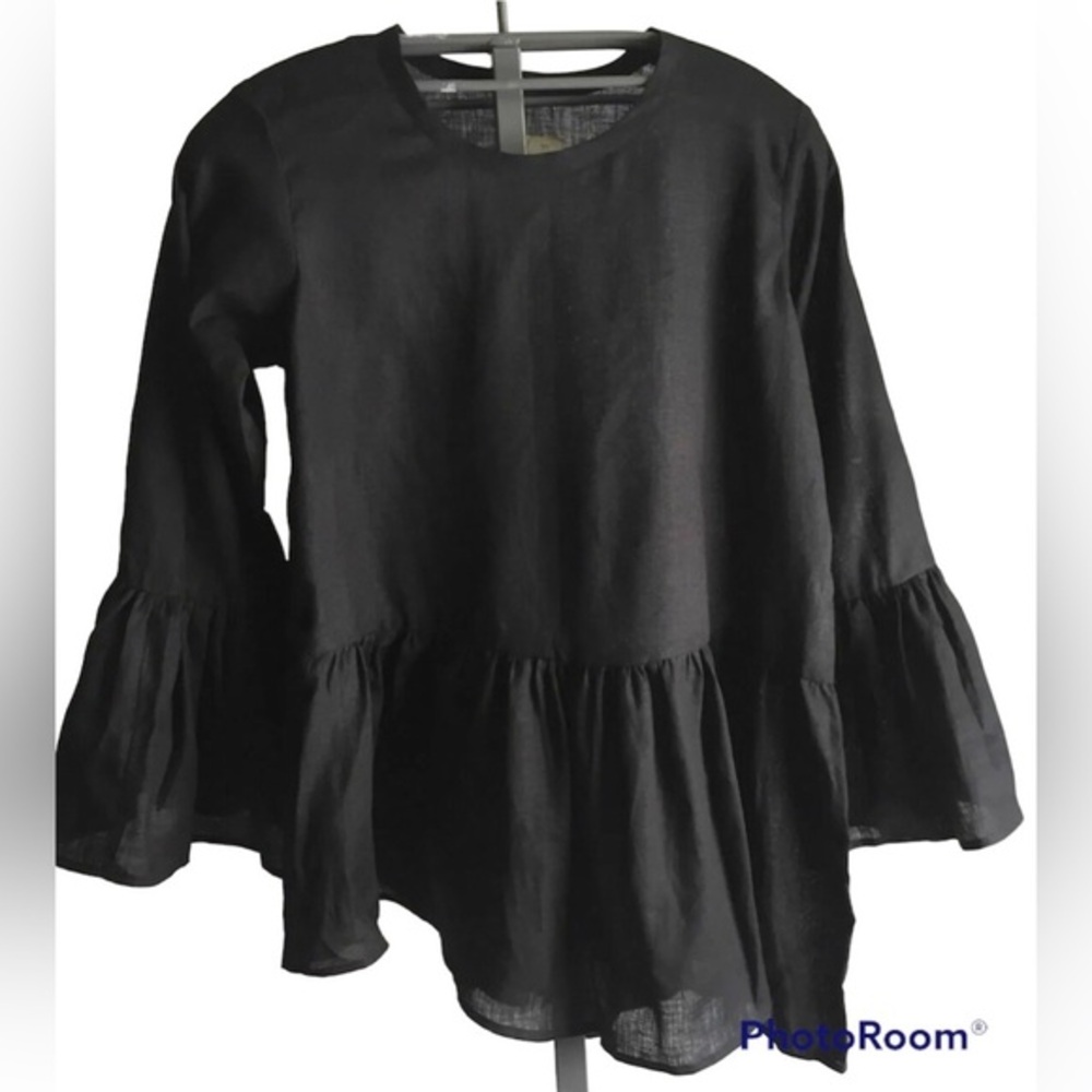 Tunic Plus Size 14W 16W Long 18W 22W Black Lightweight Ruffled Irish Linen